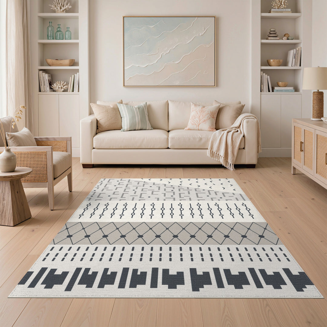 Grey Geometric Modern Area Rug