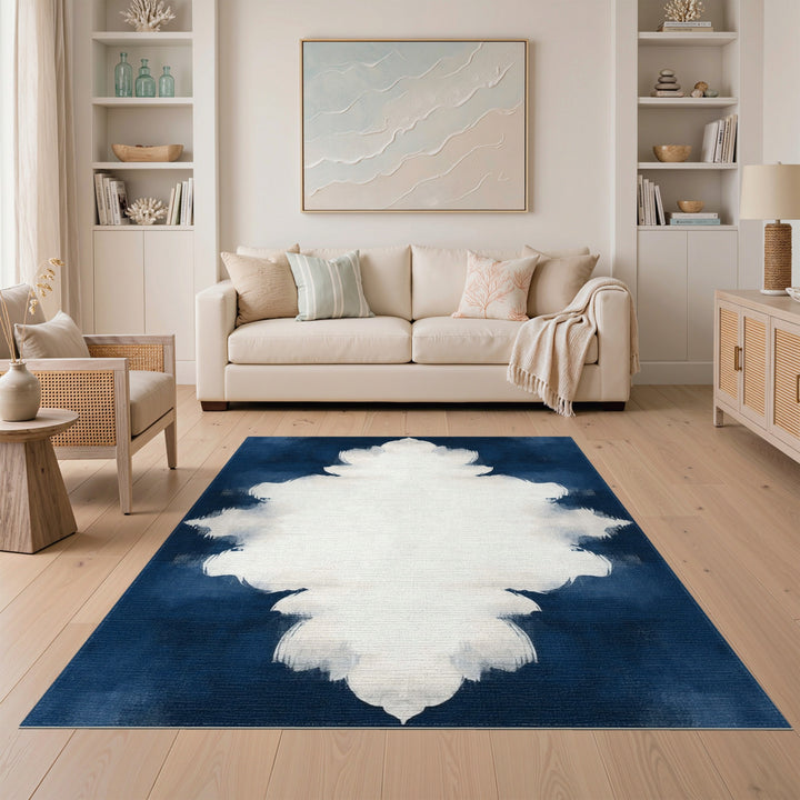 Navy Blue Abstract Medallion Rug