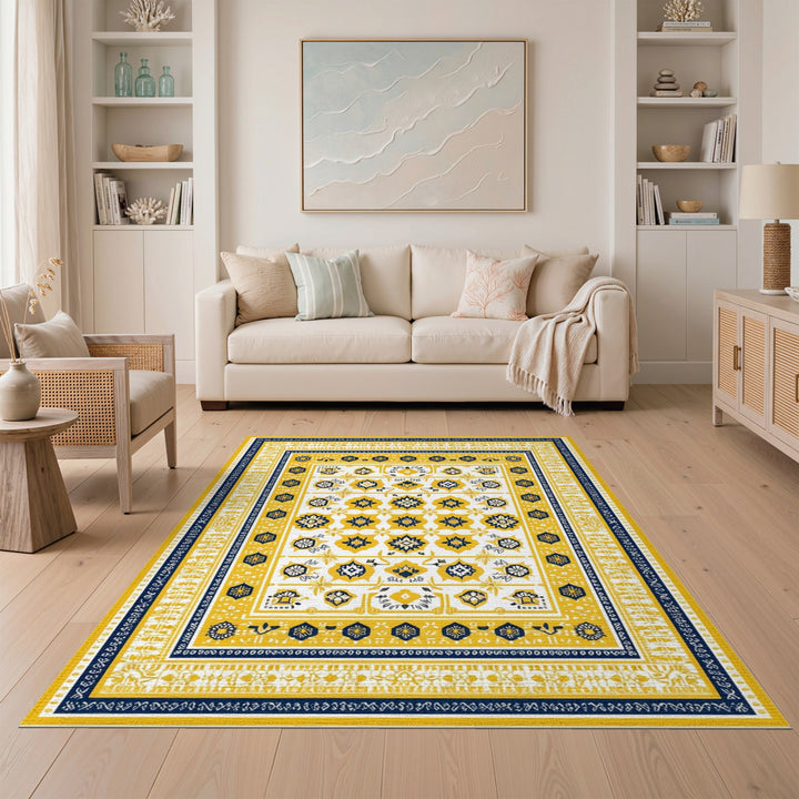 Yellow Geometric Washable Area Rug