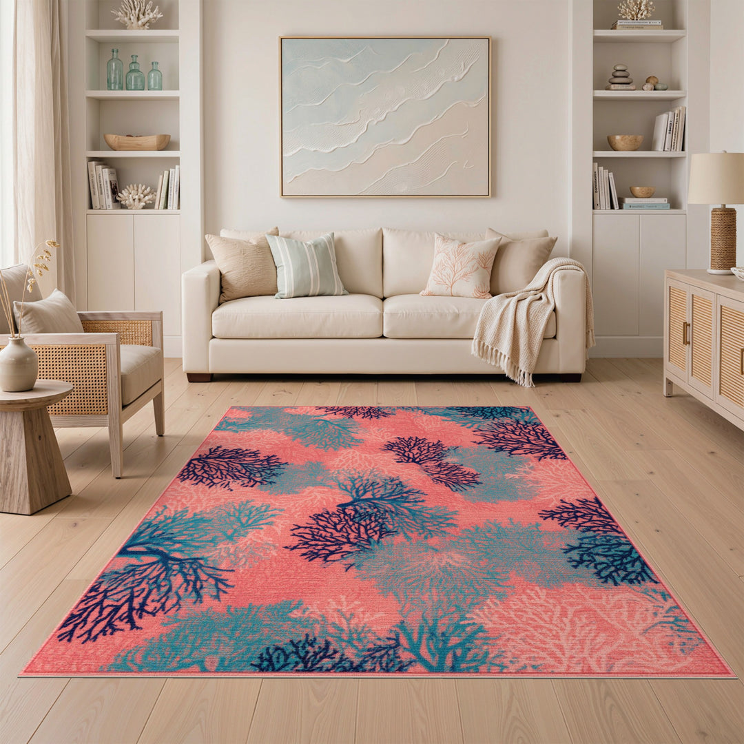 Pink Coral Reef Coastal Area Rug