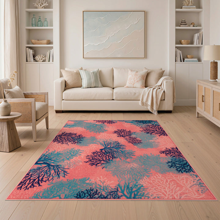 Pink Coral Reef Coastal Area Rug