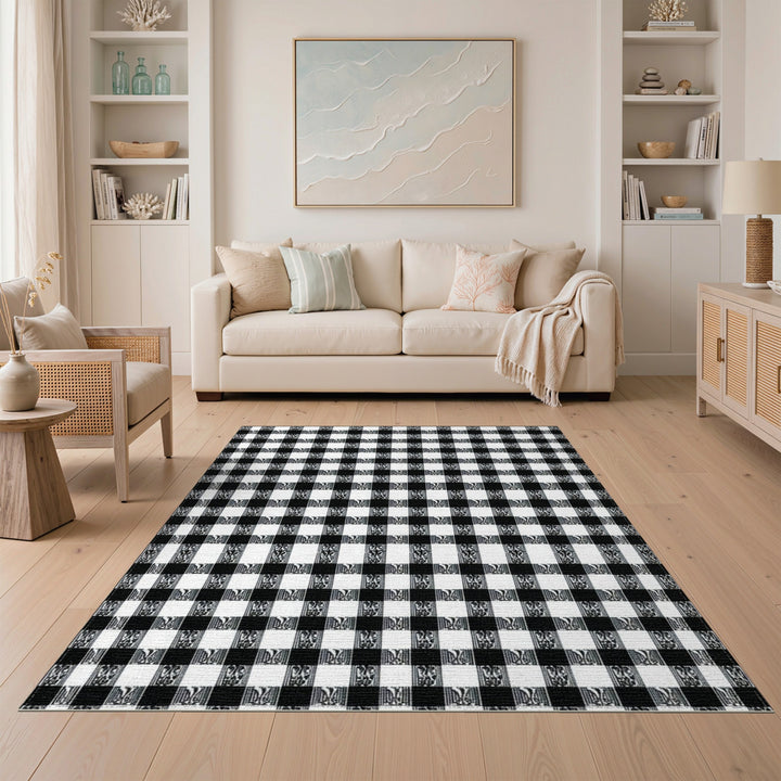 Black White Checkered Geometric Area Rug