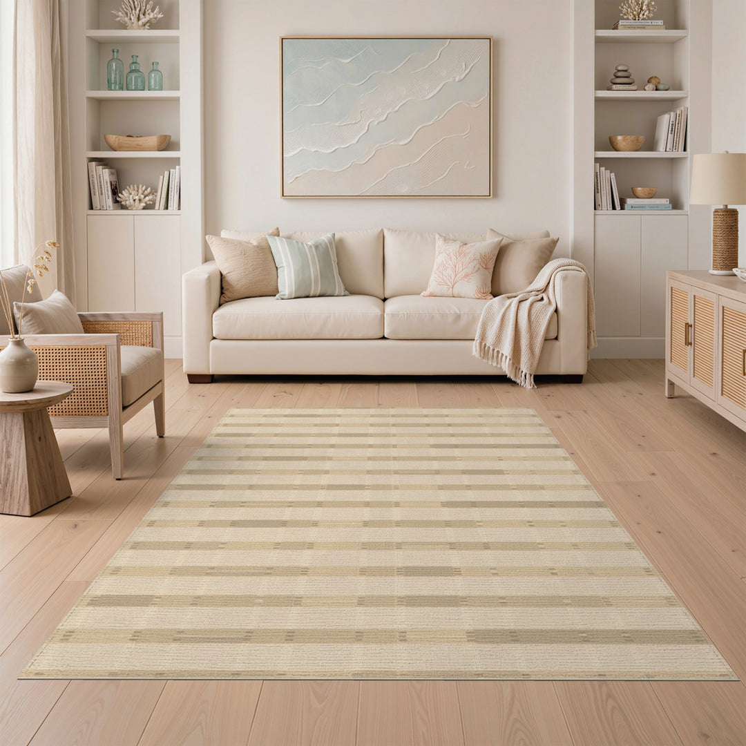 Beige and Neutral Beige Striped Neutral Area Rug
