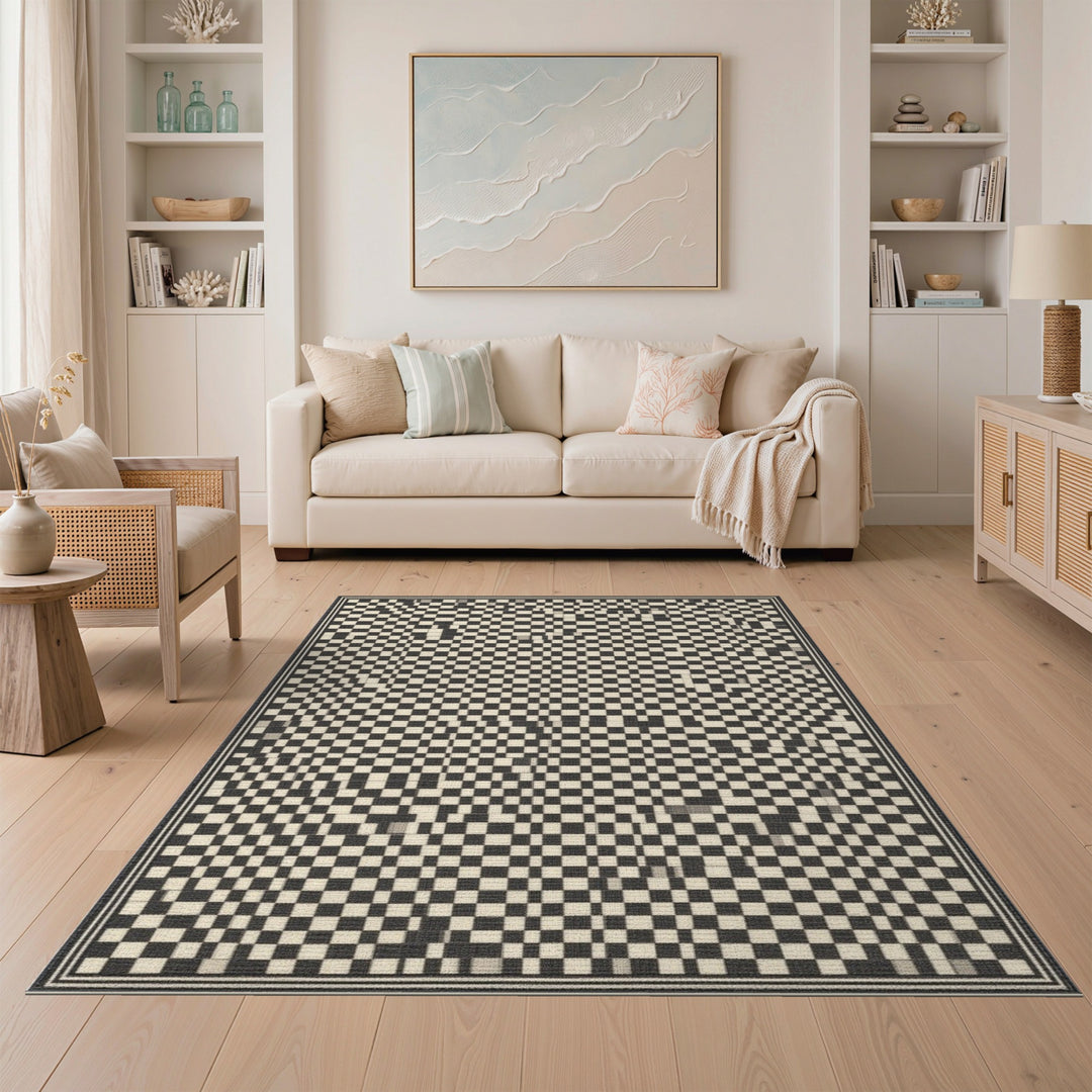Black and White Checkered Black and White Area Rug