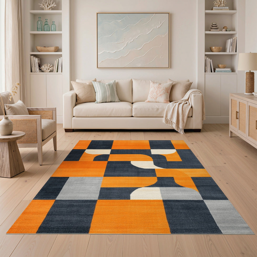Multi-color and Patterns Bold Orange Geometric Area Rug