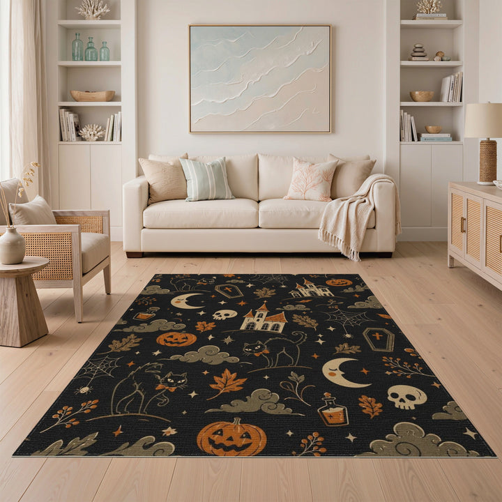 Spooky Halloween Black Cat Area Rug