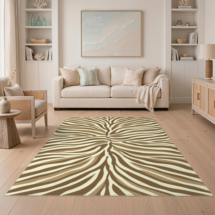 Brown Tan Radial Stripe Area Rug
