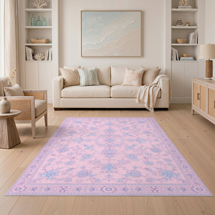 Pink Floral Vintage Washable Area Rug