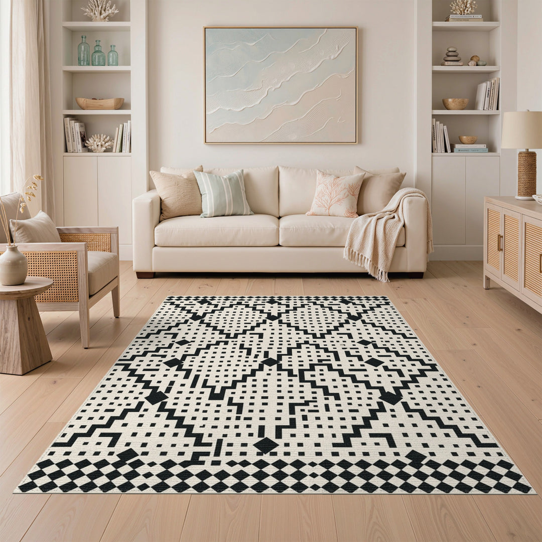 Black White Geometric Area Rug