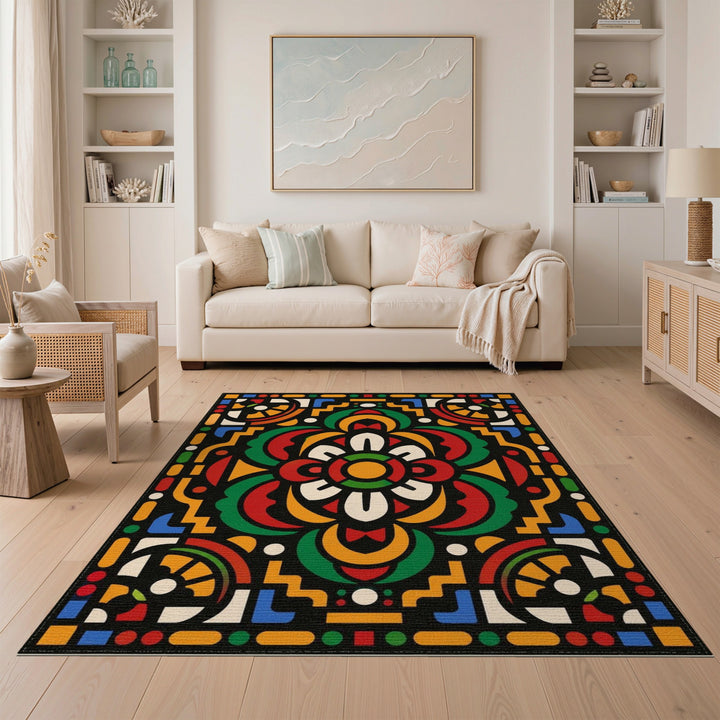 Vibrant Multi-Color Geometric Medallion Area Rug