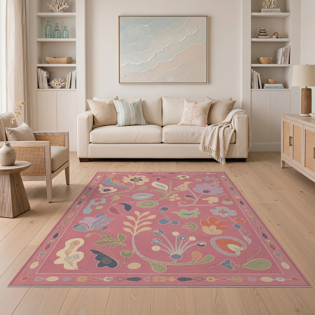 Pink Floral Vintage Area Rug
