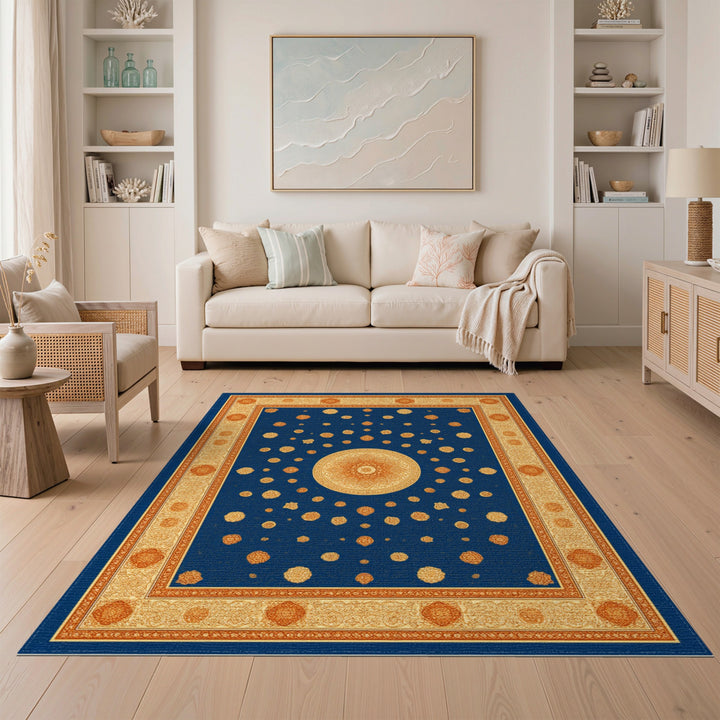 Blue Gold Mandala Area Rug