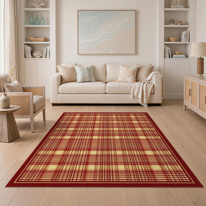 Rustic Farmhouse Red Plaid Checkered Area Rug