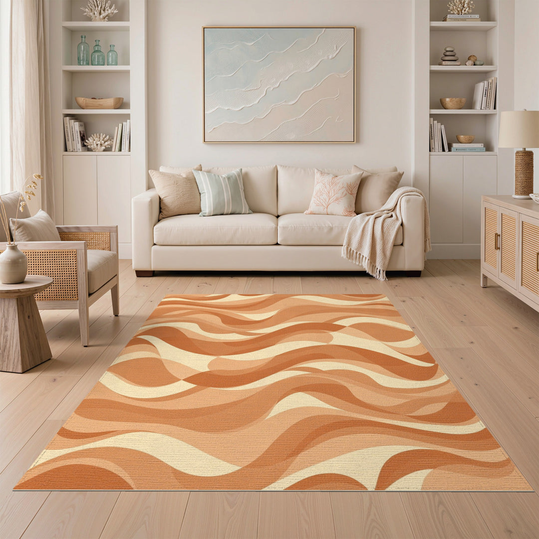 Abstract Wave Brown Tan Area Rug