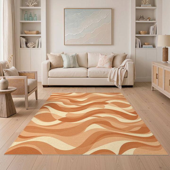 Abstract Wave Brown Tan Area Rug