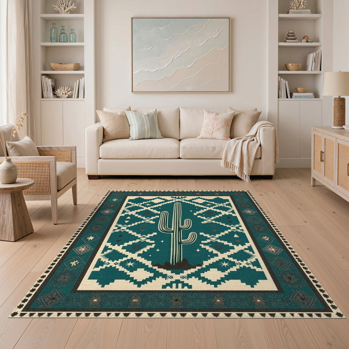 Teal Southwestern Cactus Area Rug