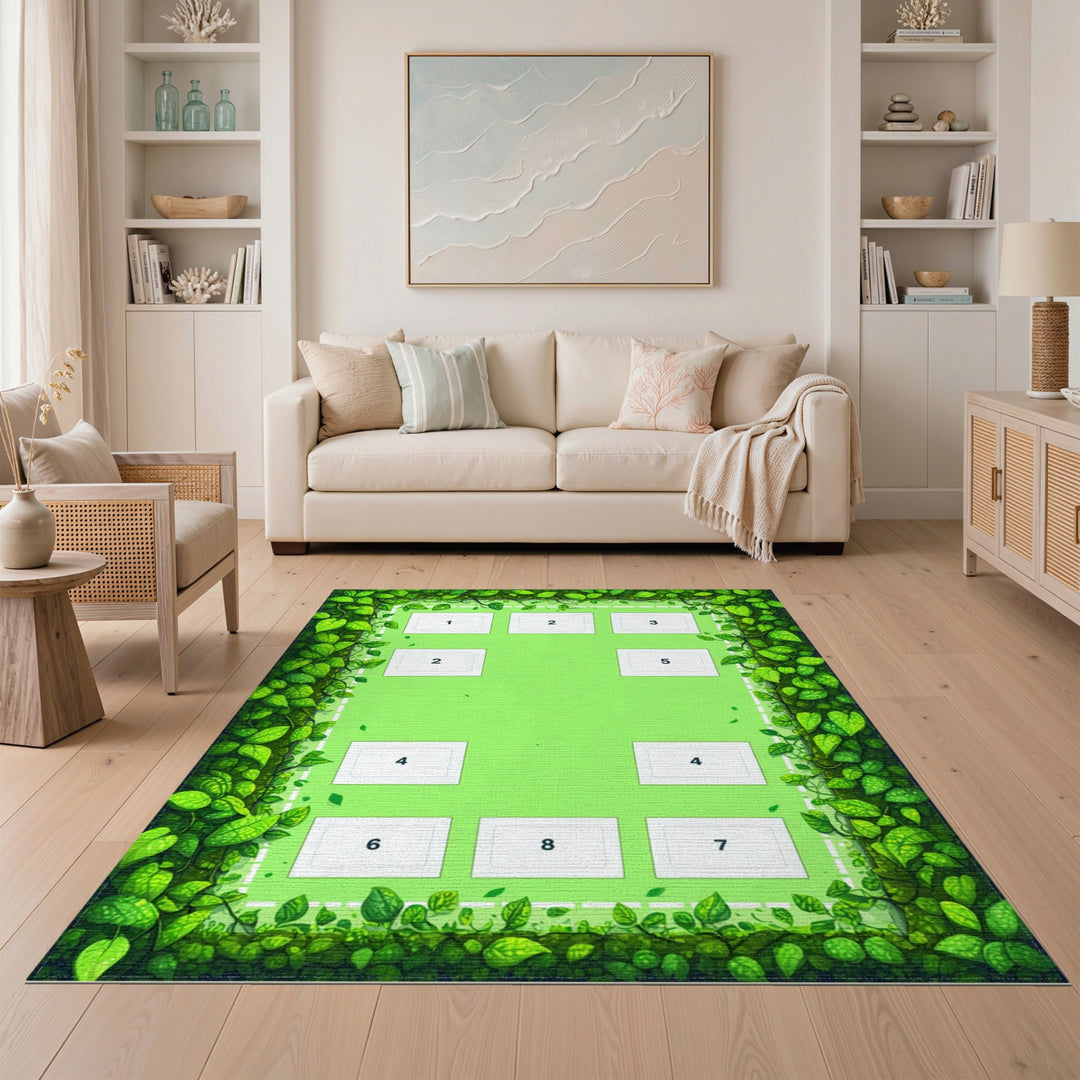 Green Leaf Border Kids Area Rug