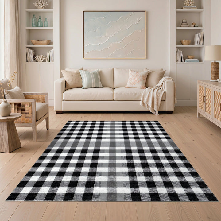 Black White Checkered Geometric Area Rug