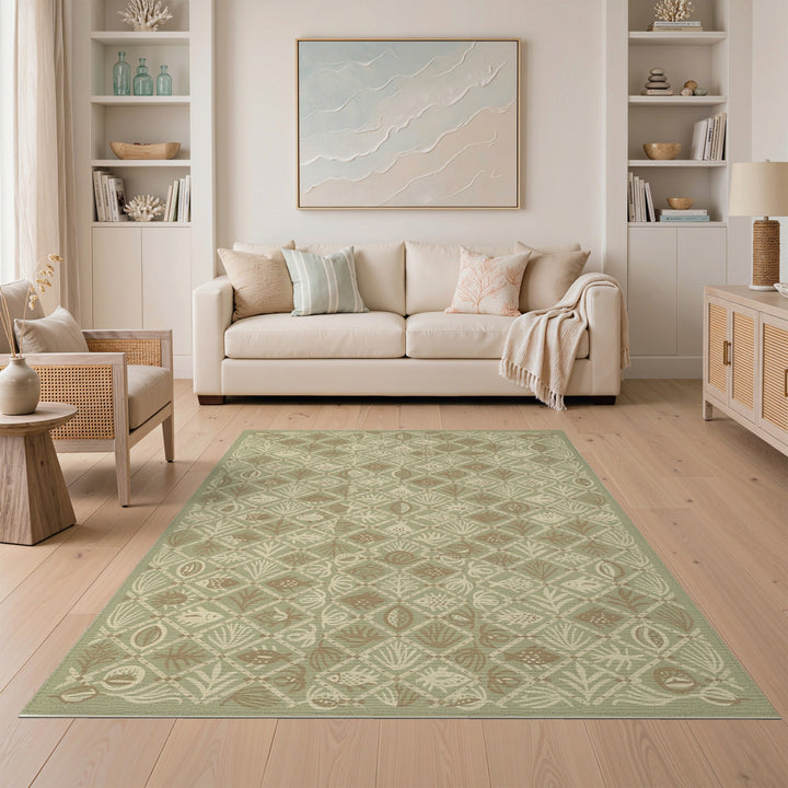 Green Coastal Fish and Pineapple Area Rug