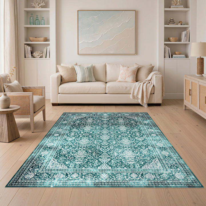 Teal Persian Floral Area Rug