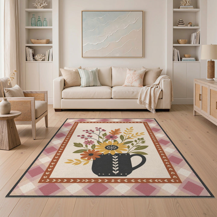Black Mug Autumn Floral Area Rug