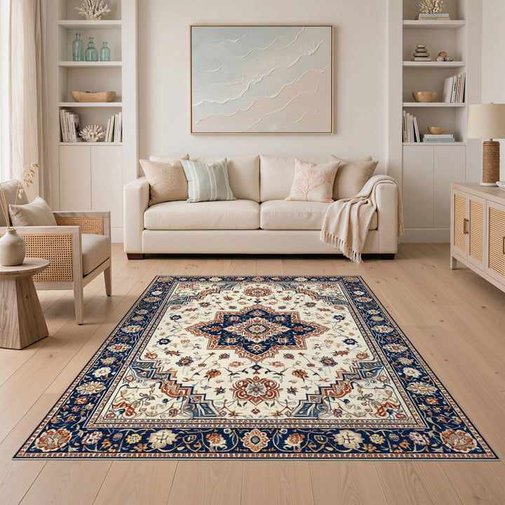 Navy Medallion Navy Blue Traditional Persian Medallion Rug