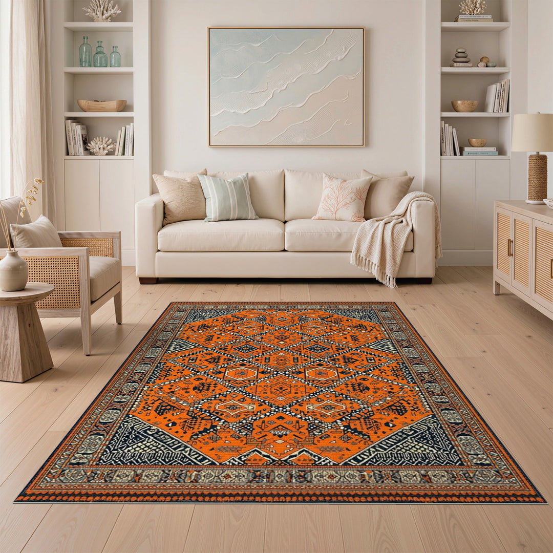 Orange Vibrant Orange Tribal Area Rug