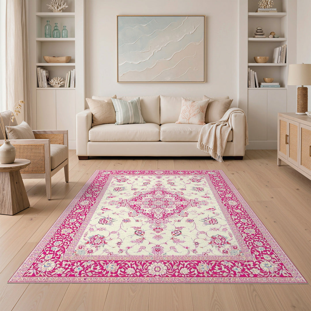 Pink Floral Medallion Vintage Area Rug