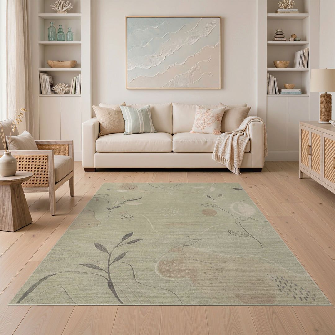 Sage Green Abstract Leaf Area Rug