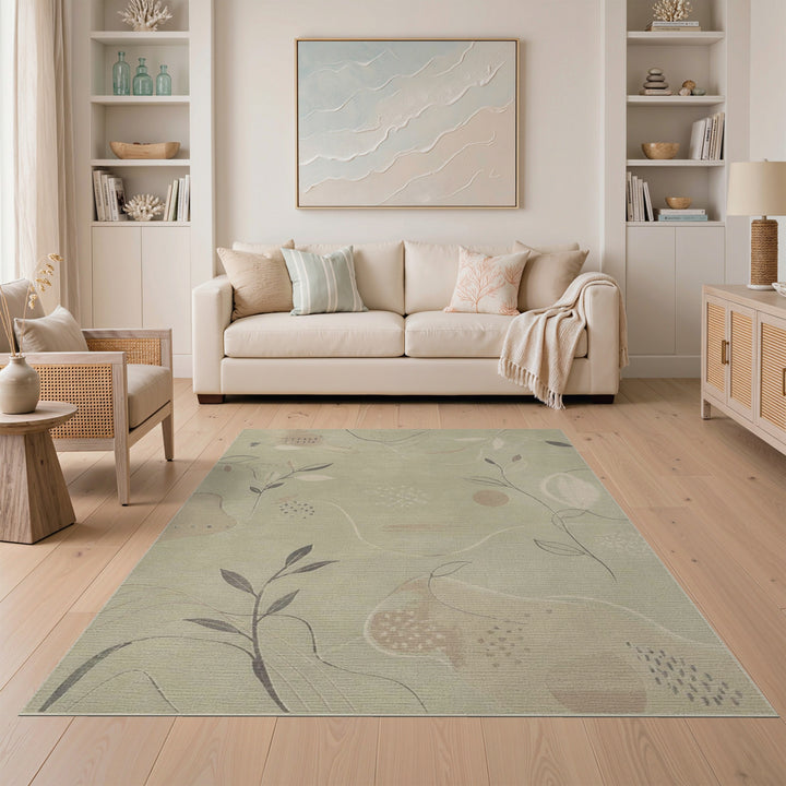 Sage Green Abstract Leaf Area Rug