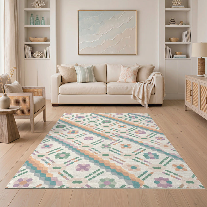 Pastel Floral Geometric Area Rug