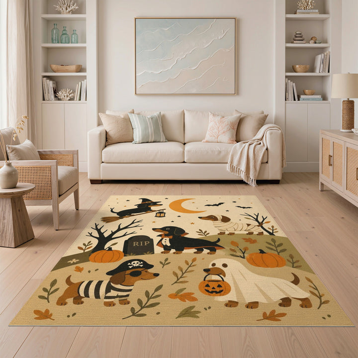 Whimsical Halloween Dachshund Area Rug