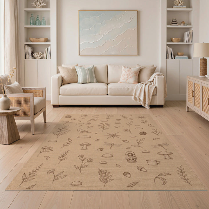 Beige Vintage Botanical Area Rug