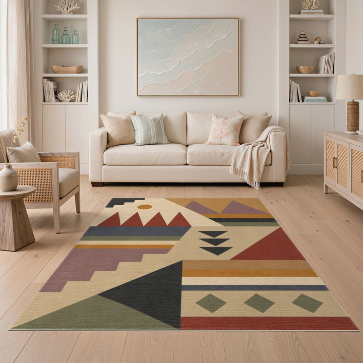 Geometric Modern Area Rug with Earth Tone Triangles