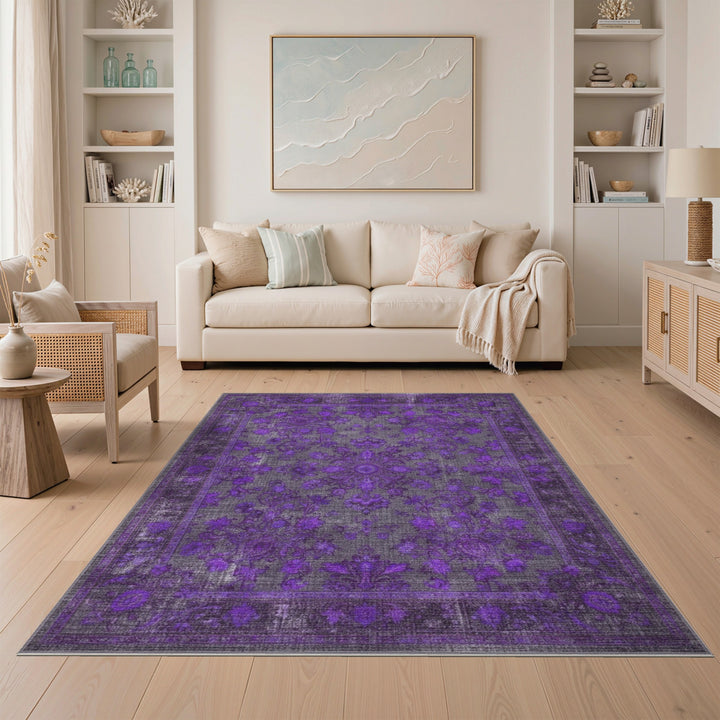 Purple Distressed Vintage Floral Area Rug