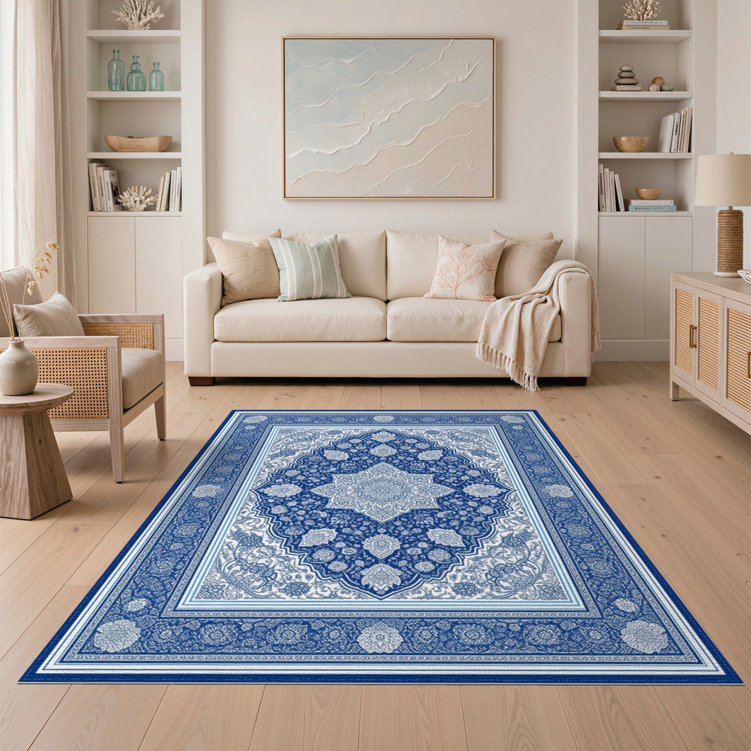 Traditional Persian Medallion Blue Persian Floral Medallion Area Rug