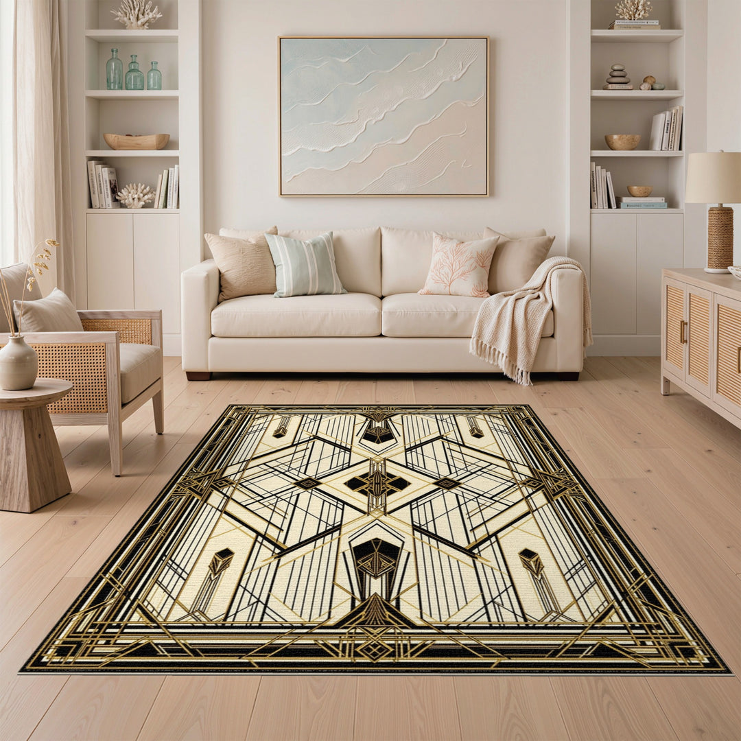 Geometric Modern Gold Geometric Art Deco Area Rug