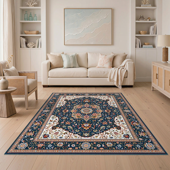 Medallion Navy Blue Persian Floral Medallion Area Rug