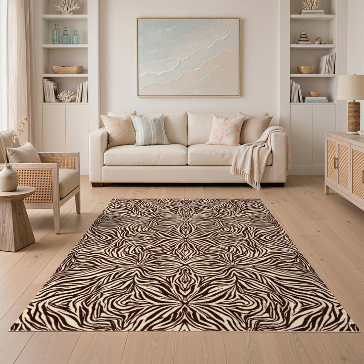 Brown Geometric Zebra Stripe Area Rug