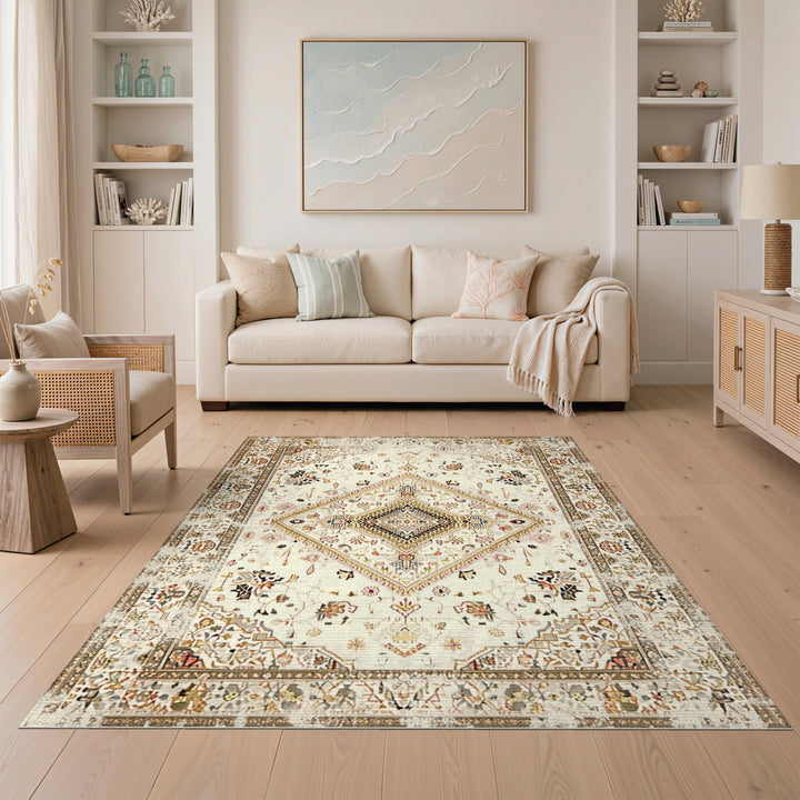 Beige Persian Medallion Area Rug