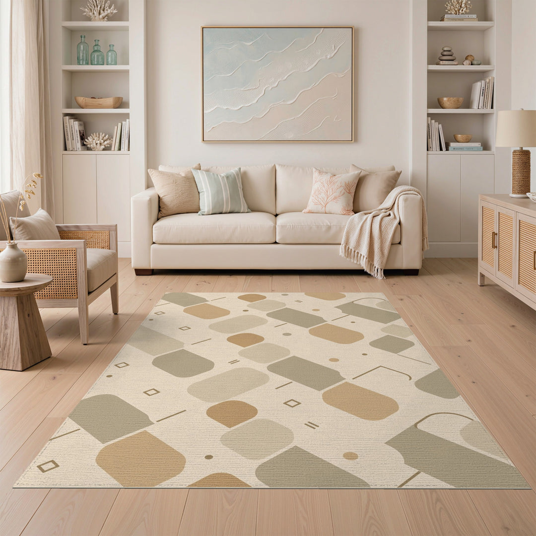 Beige Geometric Modern Area Rug