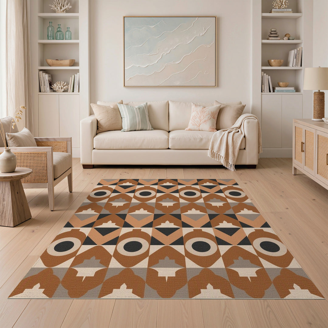 Geometric Brown Tan Area Rug
