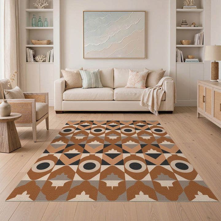 Geometric Brown Tan Area Rug