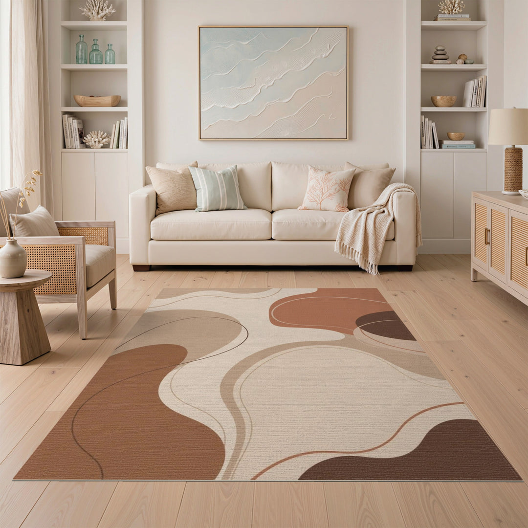 Brown and Tan Fluid Abstract Brown Tan Area Rug