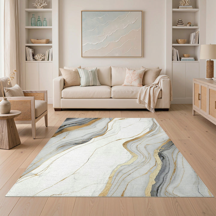 Gold and Silver Gold Marble Abstract Area Rug