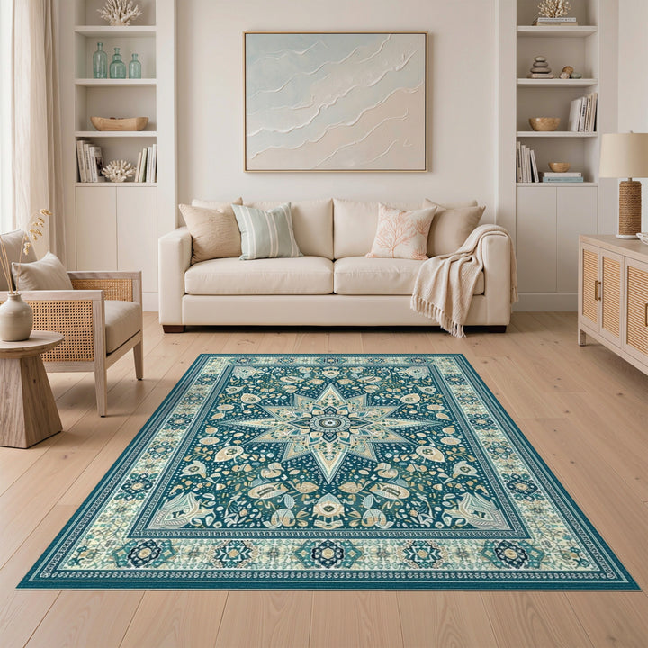 Teal Floral Vintage Area Rug
