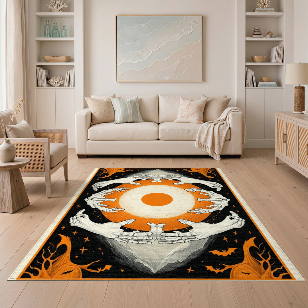 Spooky Skeleton Hands Orange Eye Area Rug