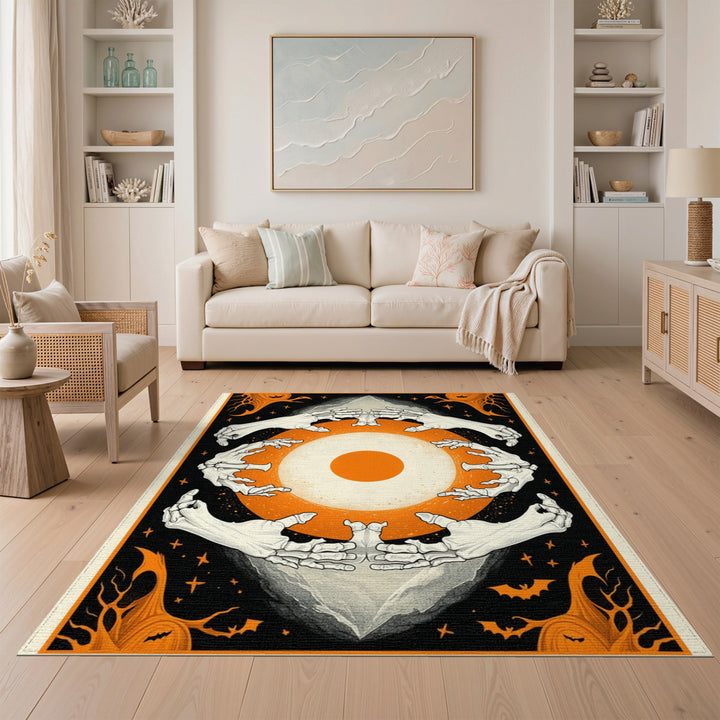 Spooky Skeleton Hands Orange Eye Area Rug