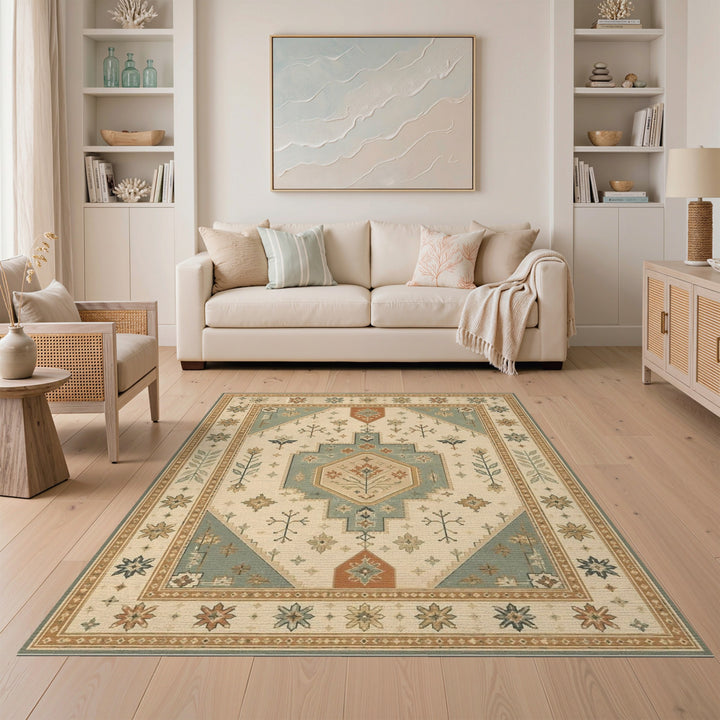Beige and Neutral Heritage Tribal Beige Area Rug