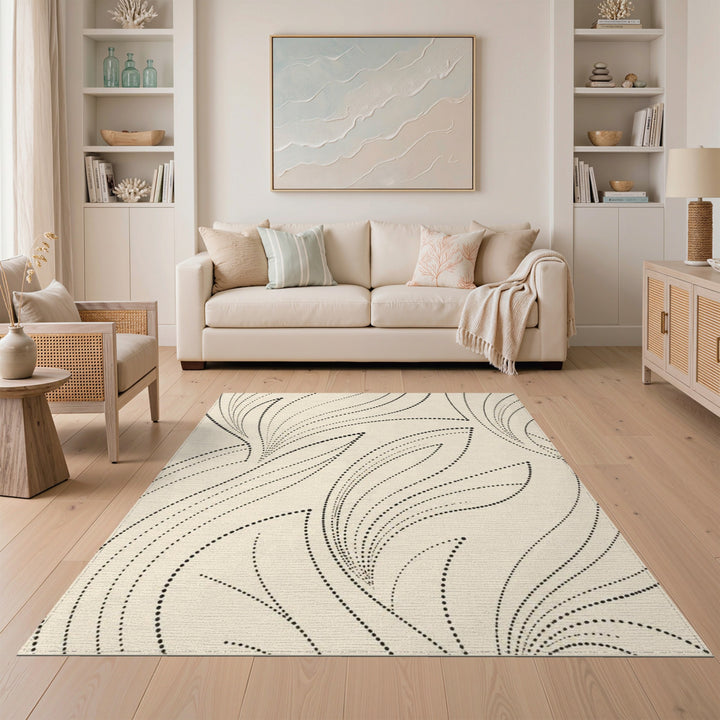 Black Dot Swirl Beige Area Rug